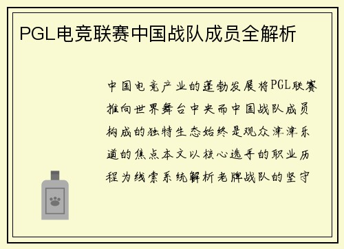 PGL电竞联赛中国战队成员全解析